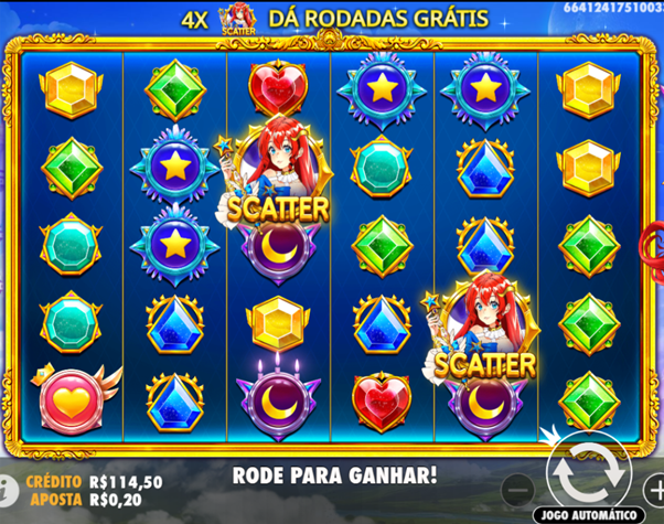 Tela com s&iacute;mbolos Scatter no slot Starlight Princess 